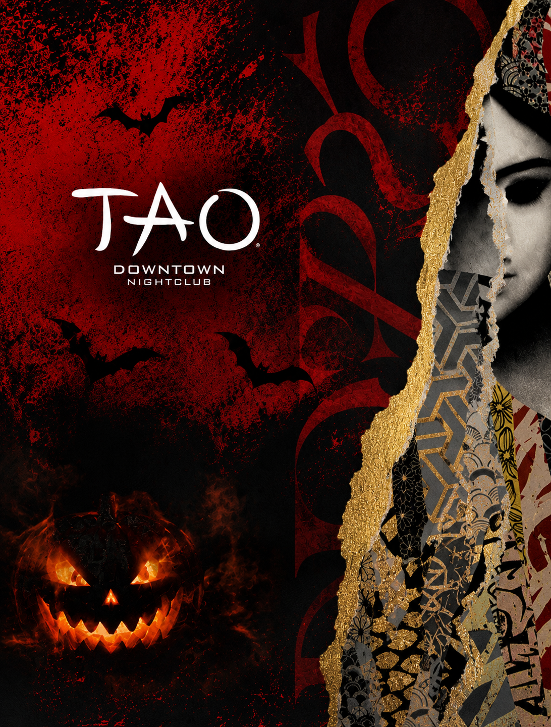 TAO Downtown Halloween Friday party flyer featuring Friday night nightlife experience