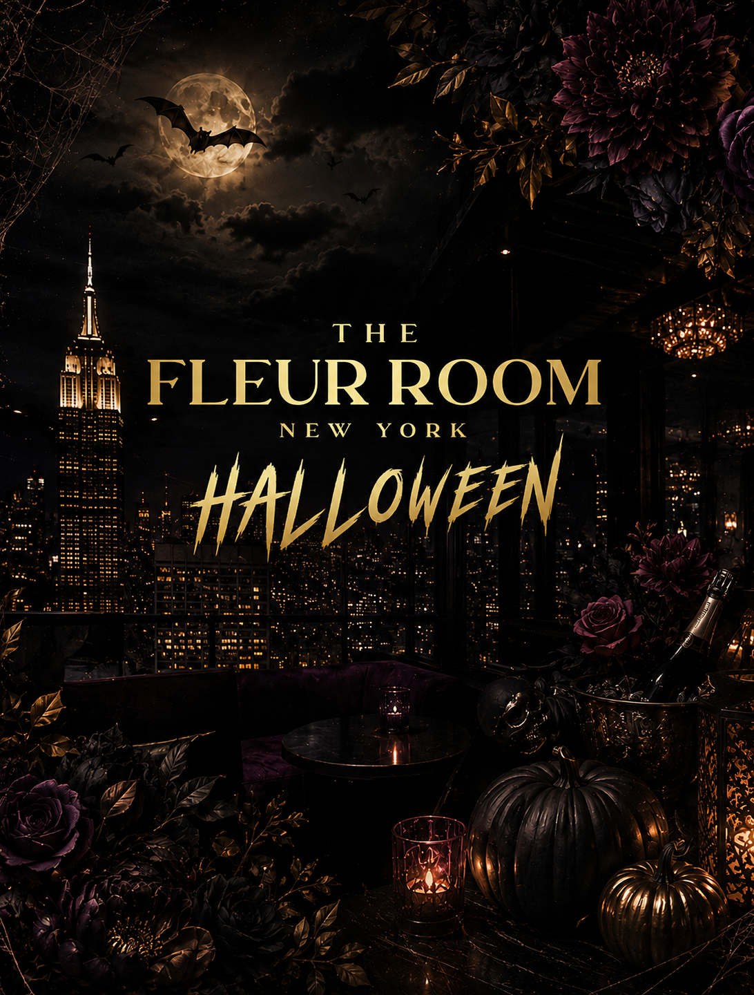 Fleur Room Haloween rooftop party NYC at Moxy Chelsea with skyline views and open-format music