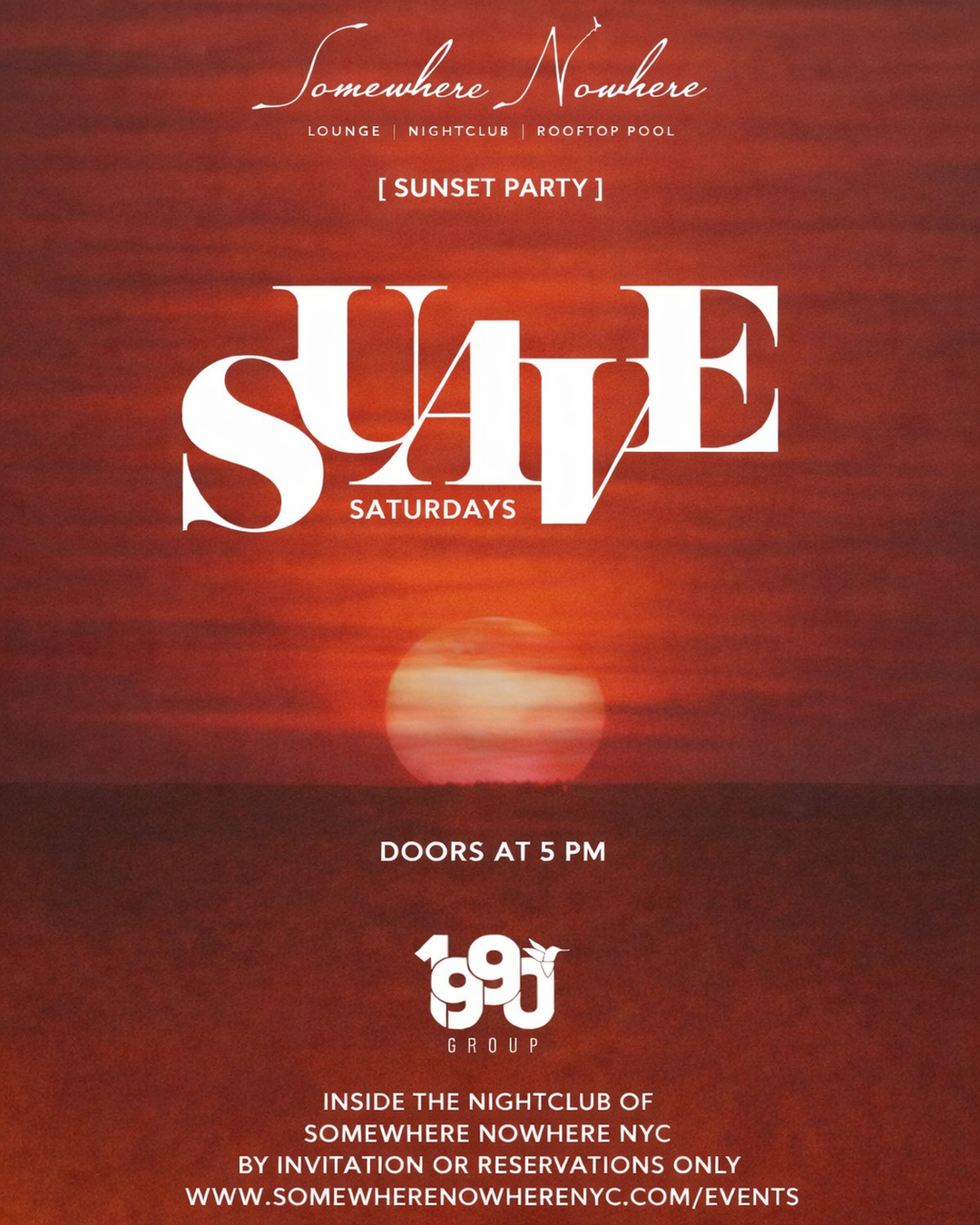 Suave Saturdays NYC rooftop party flyer at Somewhere Nowhere